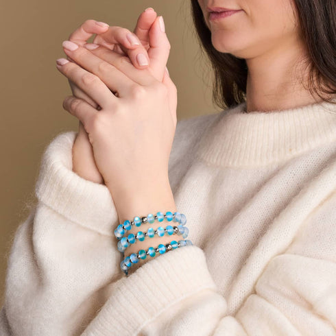 Aigue-marine | Argent | Bracelet Macaron en Verre Sirène